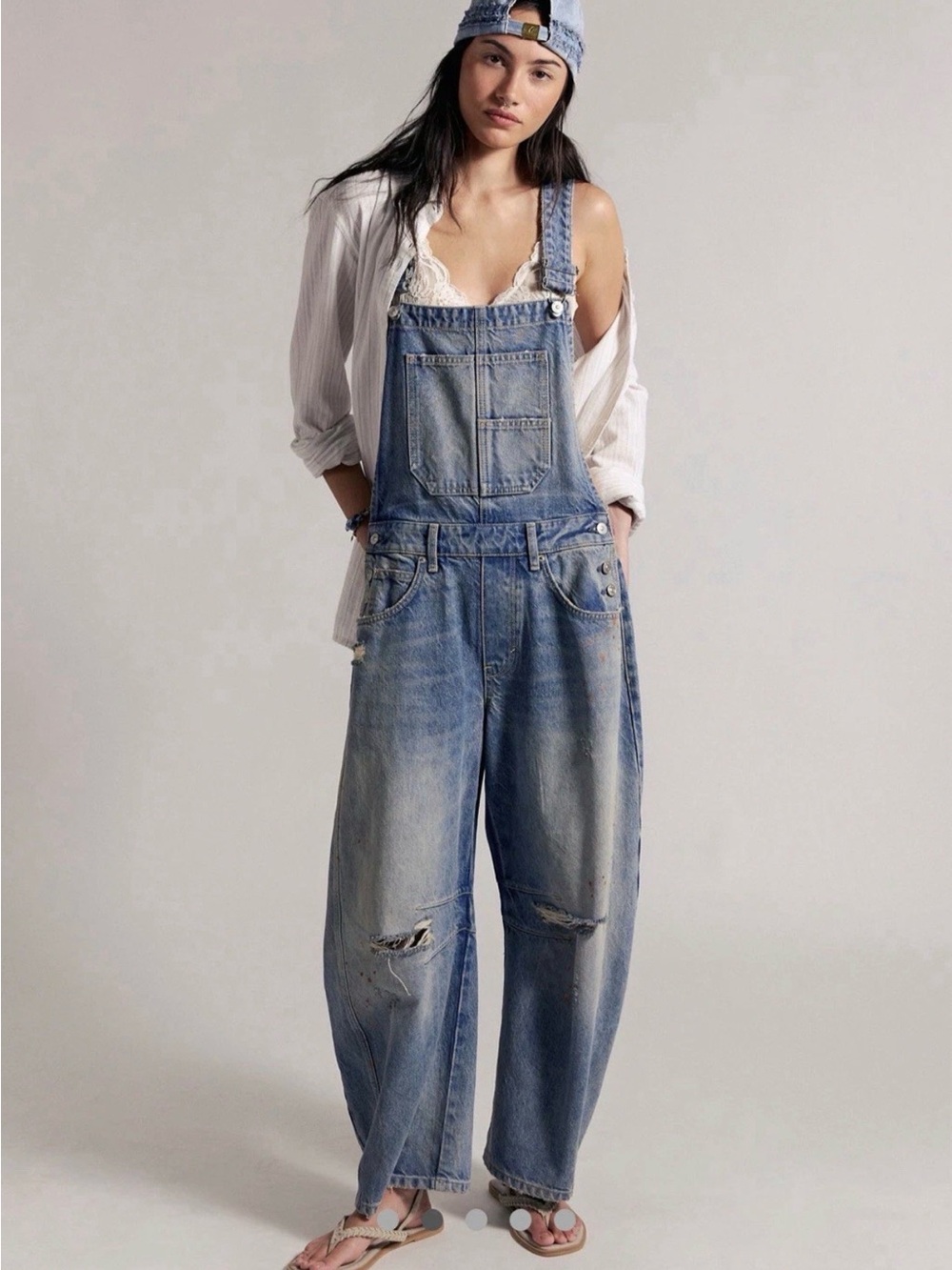 Free People Good Luck Barrel Overalls We The Free Distressed Splatter Paint